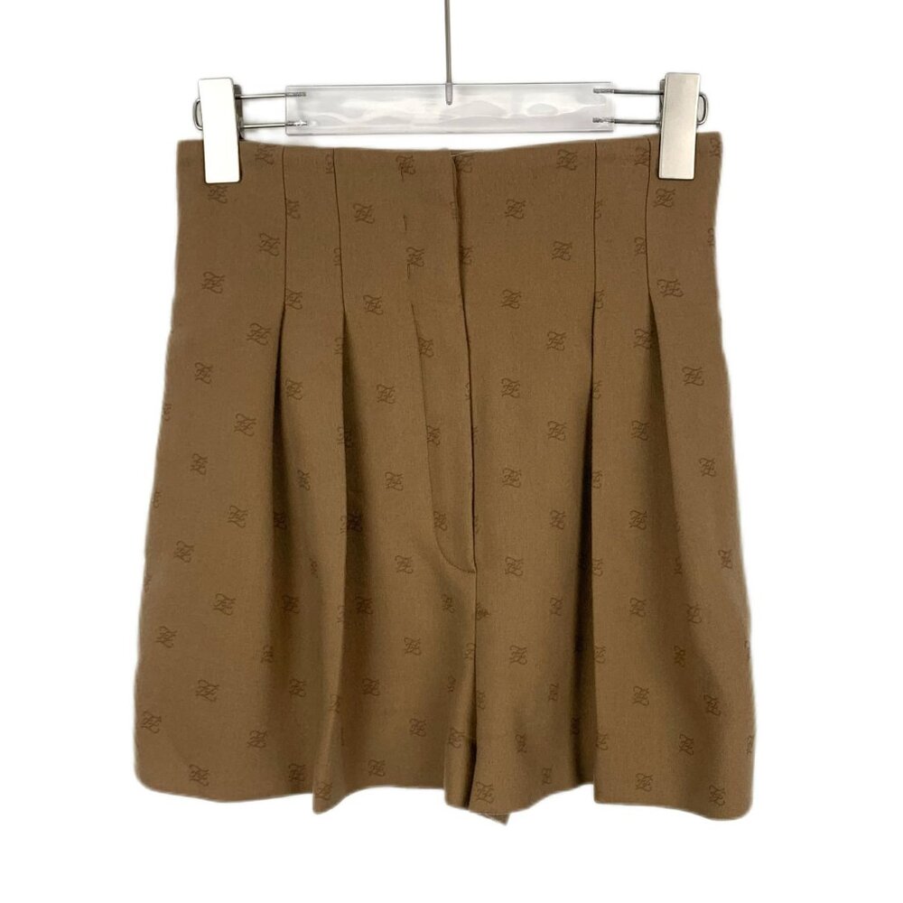 Fendi Roma Womens Brown Logo Pleated Wool & Cashmere Shorts Size M Made In Italy